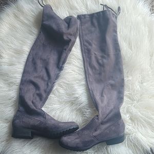 Gray Over The Knee Slouch Tie Boots